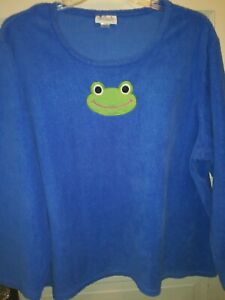 Women's Plus Character PLUSH warm Blue Frog PJ Pajama Top Only 3X