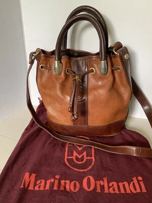 Bolso de Hombro de Diseñador de Lujo DE COLECCIÓN MARINO ORLANDI Cartera de Cuero Marrón 2 Tonos Foto 1 de 4