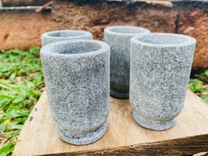 Natural Granite Stone Cups Homemade Ceylon Gift Birthday 4 Sets Home Decor New - Picture 1 of 15