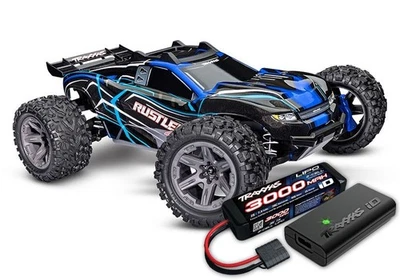 TRAXXAS 67164-4 RUSTLER 4X4 BL-2S BLAU 1/10 inkl 2S 3000mAh Akku und USB-C Lader - Bild 1 von 3