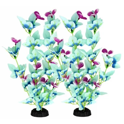Paquete de 2 plantas de acuario de seda de 16 pulgadas, blanco-azul, decoraciones para peceras Betta Foto 1 de 4
