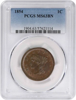 1854 Large Cent MS63BN PCGS - Image 1 of 2