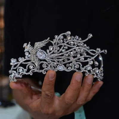 New Princess Irregular Silver CZ Crystal Bridal Tiaras Crowns Wedding Headpiece - Image 1 of 4