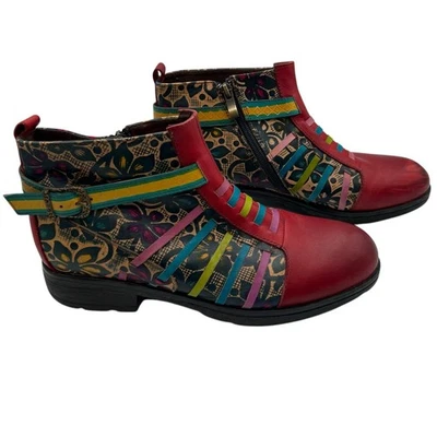 Socofy Mujer Talla 39 EE. UU. 8 Artical Cuero Botines Multicolor Boho Chic Hippie Foto 1 de 4