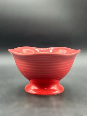 Crate and Barrel Pinky Orangey Salmon Color Footed Ice Cream Fruit Dessert Bowl - Image 1 of 4