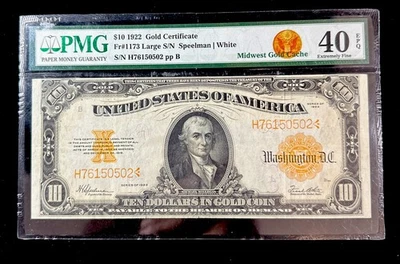 1922 $10 GOLD CERTIFICATE PMG 40 EPQ “Midwest Gold Cache” Fr. 1173 - Image 1 of 2