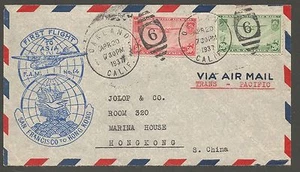 HONGKONG 1. FLUG ILLUSTRIERTES COVER AUS SAN FRANCISCO, 20. APRIL 1937 - Bild 1 von 1