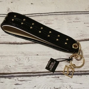 Victoria's Secret Black & Gold Tone Studded Wristlet Strap and Keychain New - Picture 1 of 5