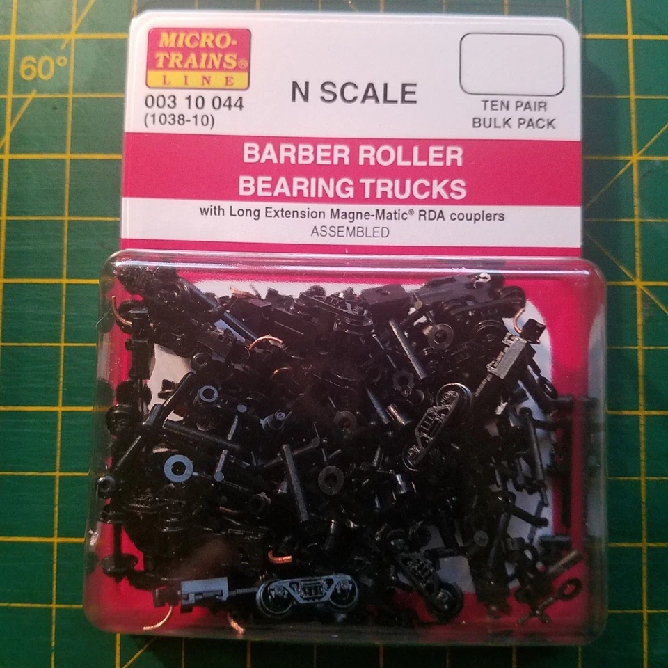 N Micro Trains 003 10 044 Barber Roller Bearing Trucks w/long cpls 1038-10 10 pk - Image 1 of 1