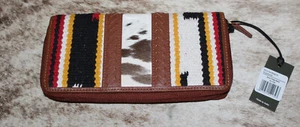 Myra Bag #11732 Alfombra, Hairon, Cartera de Cuero 8"x4" ~ Ranuras para Tarjetas ~ Cremallera Alrededor ~ Bloque RFID - Imagen 1 de 4