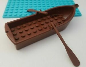 New Lego Rowboat Red BROWN with New Oars Paddle Ship Boat Row FREE LIFE VEST 