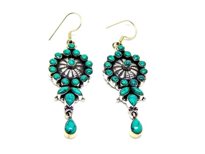 Natural Turquoise Flower Earring 25 Sterling Silver Wedding Earring gift item - Image 1 of 4