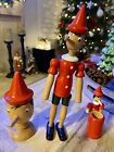 VINTAGE 10” WOODEN PINOCCHIO JOINTED  Doll Set  3pc , Made In Italy- Handmade