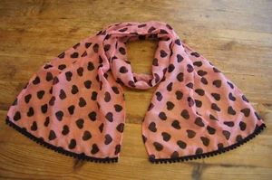 Handmade girls childrens kid light weight scarf pink with black hearts  - Picture 1 of 4