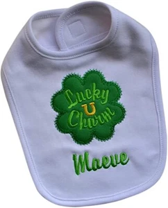Pechera bebé bordada Lucky Charm día de San Patricio con tu nombre personalizado - Imagen 1 de 2