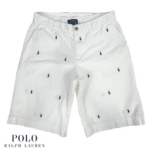Polo Ralph Lauren | Boy 20 | White Classic Chino Shorts Blue Embroidered Pony - Picture 1 of 8