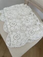 Vintage Crochet Tablecloth Topper Lace Flower Pattern Square 82x82 cm White