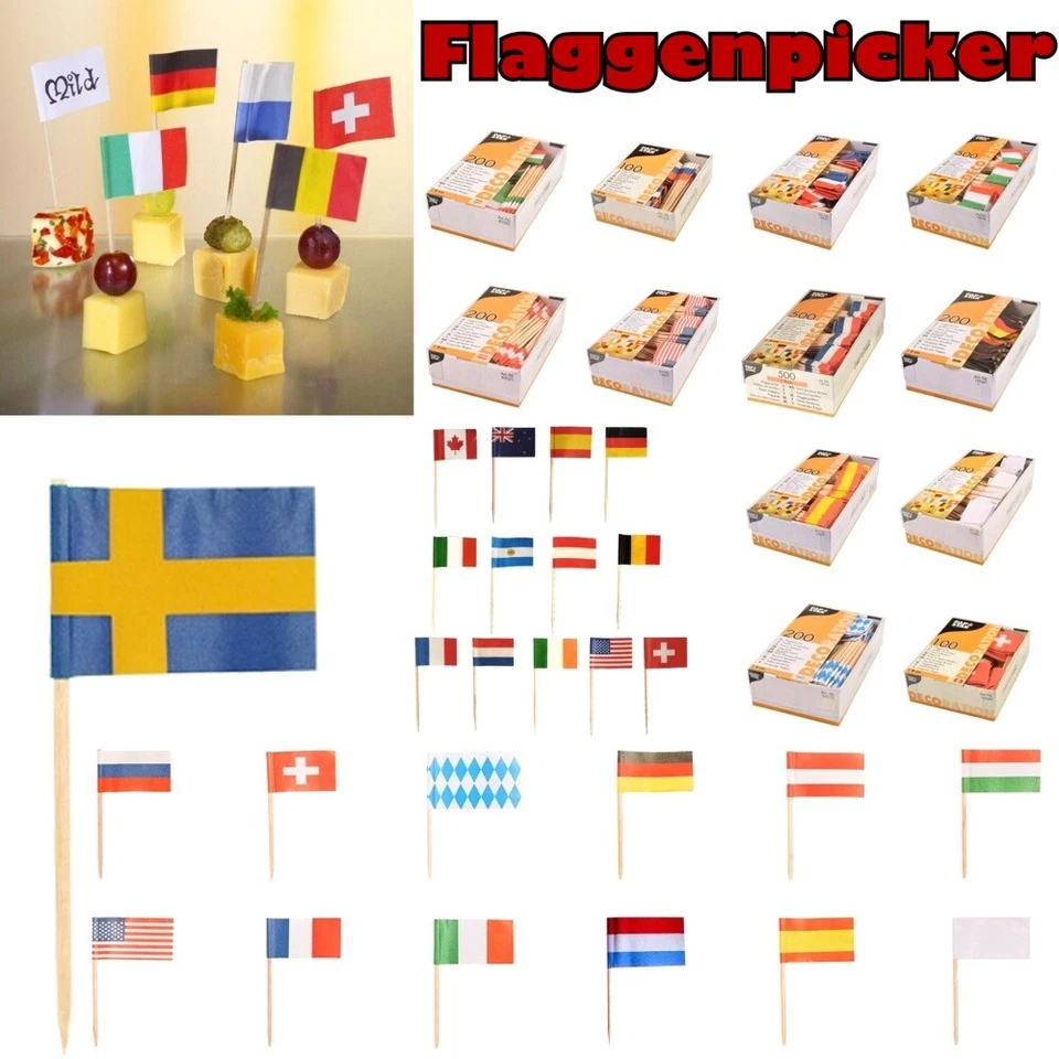 Flaggenpicker Fahnenpicker Dekopicker Partypicker Länder Nationen Käsepicker - Bild 1 von 1
