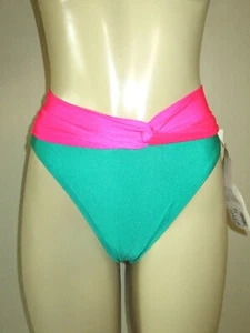⚡️Bikini de colección años 90 cintura alta parte inferior de natación talla S neón rosa intenso/verde jade⚡️ - Imagen 1 de 8