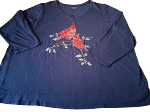 Catherines Holiday Weihnachten rot Kardinäle schwarz Top Shirt T-Shirt Damen Plus 3X - Bild 1 von 6