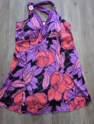 Платье для плавания Jaclyn Smith /цельный купальник розовый и фиолетовый цветочный женский 18 Вт/M - Изображение 1 из 4