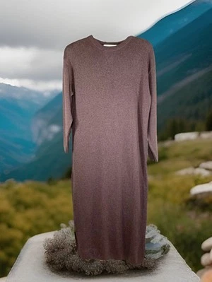 Vtg American Knitworks Dress Long Sleeve Tunic Chocolate Brown Cotton Size Large - Image 1 of 4