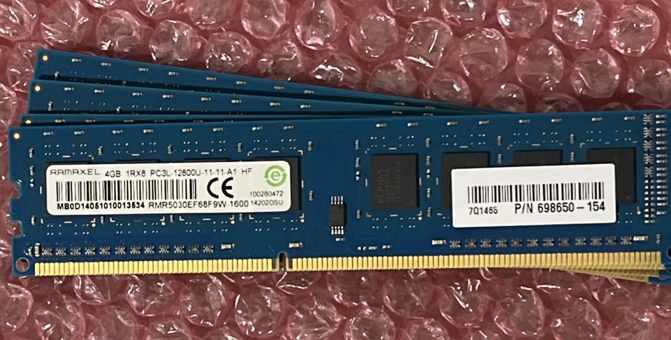 Lot of 64 - RAMAXEL  4GB 1Rx8 PC3L-12800U DDR3 RMR5030EF68F9W-1600 (Desktop RAM) - Image 1 of 1
