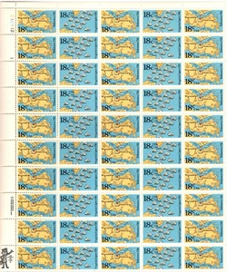 US Stamps # 1937-1938 18 cent Yorktown and Virginia capes Sheet of 50 stamps - Picture 1 of 1