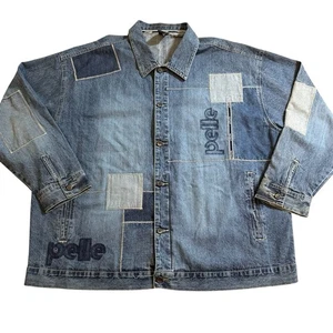 2000's Pelle Pelle Denim Jacket W/ Embroidered Logo w/ Patchwork Design 3XL Y2k - Picture 1 of 9