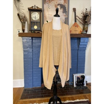 Chicos Size 2 US L 12/14 Tank Open Cardigan Sweater Set Camel Beige Sequin 2pcs - Image 1 of 4
