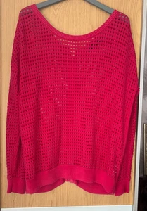 French Connection vintage zip back size L 18 20 red pointelle jumper cardigan 48 - Picture 1 of 6