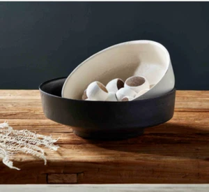 Mud Pie Paper Mache Decorative Bowl Set Black 4x12 White 4x10 Pair 2 - Picture 1 of 3