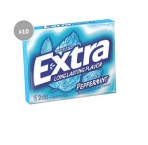 910350 10 x PAQUETES WRIGLEY'S SABOR EXTRA LARGA DURACIÓN GOMA PEPPEMINT 15 PALOS - Imagen 1 de 1