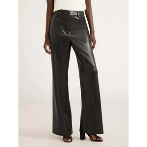 Scoop High Waisted Trouser 32 Inseam Pants Women's Size 10 Black Faux Leather - Picture 1 of 4
