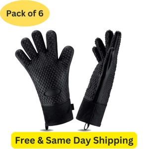 Pack of 6 HogoR BBQ Grilling Gloves - Heat Resistant, Non-Slip, Waterproof - Picture 1 of 6