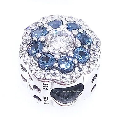 NEW Authentic PANDORA 925 Blue Crystals Sparkle Flower Charm Pendant 797851NMB  - Image 1 of 4