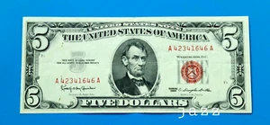 Vintage USA Banknote 1963 $5 Five Dollar Red Seal Bill FR #1536 Granahan-Dillon - Picture 1 of 2