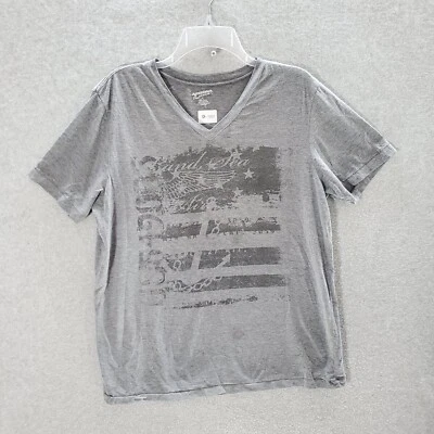 Arizona Jeans Men T-Shirt Large Gray Graphic USA Grand Sea Anchor V Neck Tee - Image 1 of 4