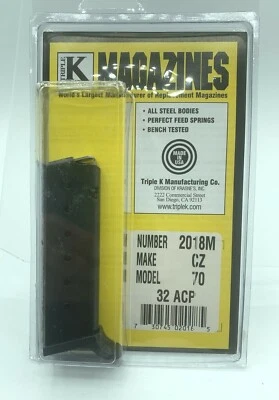 Cargador CZ70 CZ50 .32 ACP 32 automático 8 cargador redondo azulado 2018M Triple K Foto 1 de 4