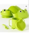 6-Set: IKEA MATA Baby Toddler Green Frog Bib, Spoon, Bowl, Sippy Cup, NIP