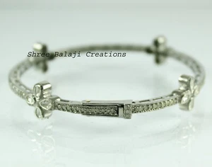Natural Rosecut Diamond Uncut Polki 925 Sterling Silver Silver Plated Bangle - Picture 1 of 2