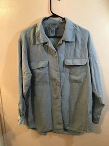 CAMBRIDGE DRY GOODS Silk Button Up Blouse Blue Women’s Large - Picture 1 of 8