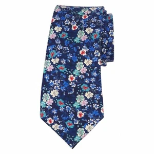14TH UNION Mens Floral Tie Slim 2.5 Blue Navy White Flowers Rayon Summer Necktie - Picture 1 of 7