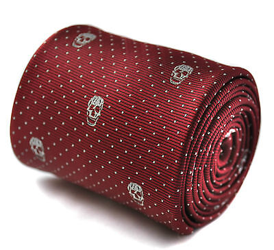 Cravatta Da Uomo Frederick Thomas Designer - Marrone Bordeaux - Teschio Gotico A Pois • 17.37€