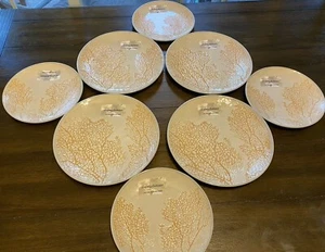 Tommy Bahama Cream Gold Coral Reef MELAMINE Dinner Salad Side Plates 8 Pc SET - Picture 1 of 6