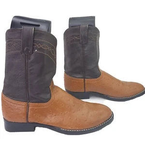 Dan Post Ostrich Vamp Cognac Leather Cowboy Short Boots Western Rodeo Shoe Sz 6 - Picture 1 of 8