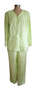 Valerie Stevens Pants Blouse Set Women's Petites Sz PL Lime Green 100% Linen EUC - Picture 1 of 7