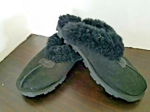 UGG Australia Fleece/Lammfell gefütterte Leder Pantoletten / Pantoletten - schwarz - W7 - Bild 1 von 8