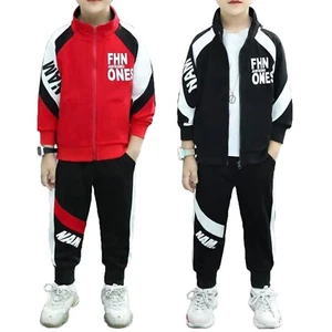 Boy Jacket Long Sleeve Pullover Sweatshirt Pant Piece Sweatsuit Running Jogging - Picture 1 of 25