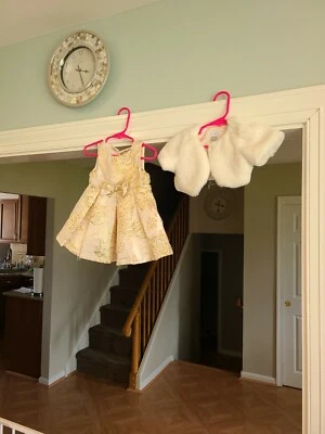 The Childrens Place Girls Toddler Faux Fur Winter Dress Coat Rose 6/9M gold  - Image 1 of 4